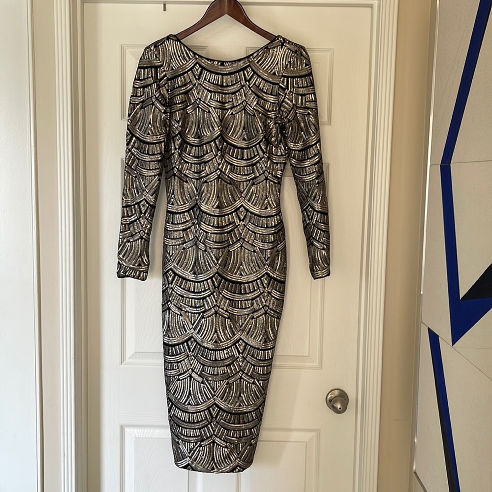 Emery Sequin Embellished Long-Sleeve Bodycon Dress